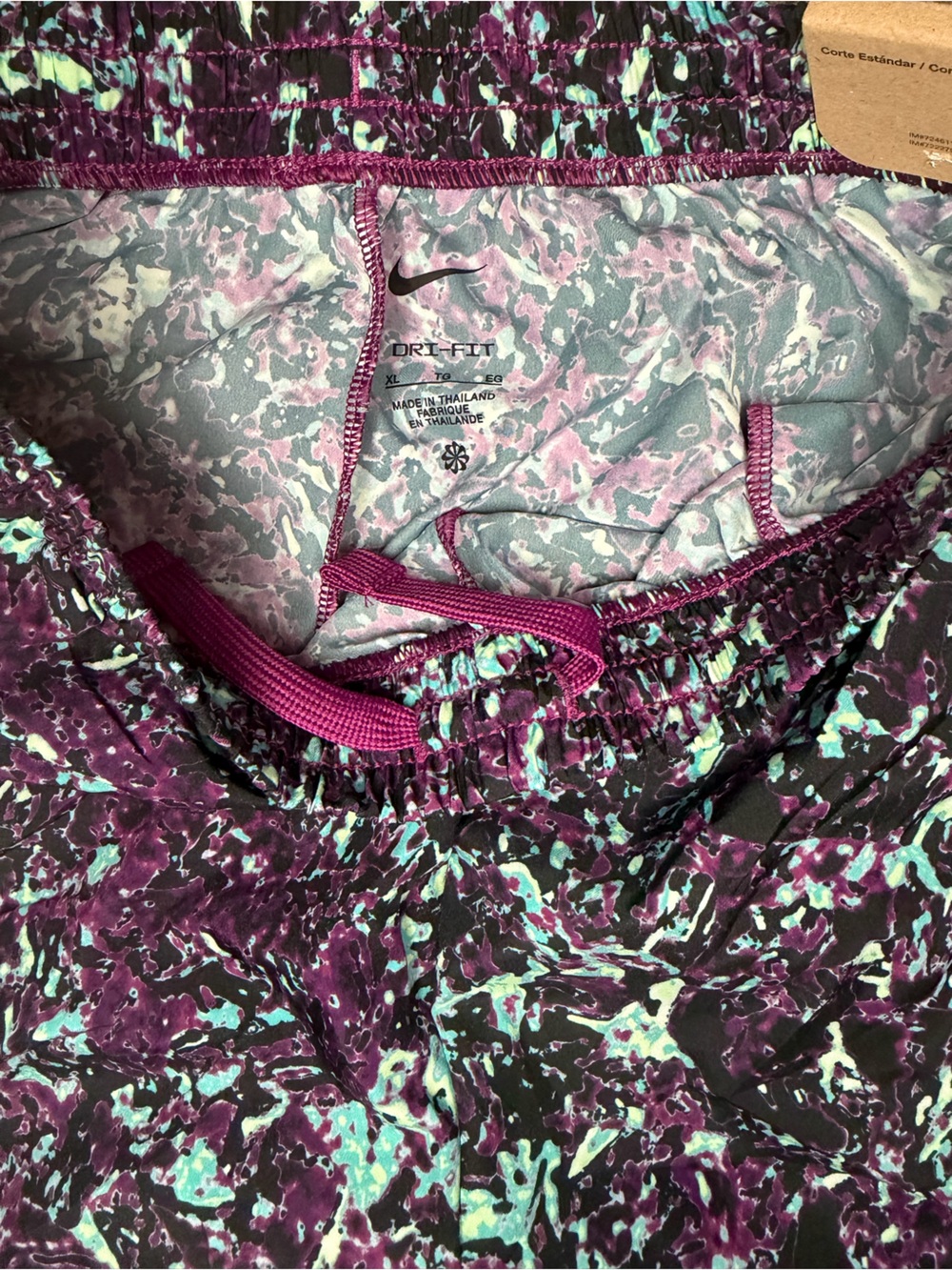 Nike Black Athletic Shorts with Purple and Teal Abstract Print - Picture 3 of 6